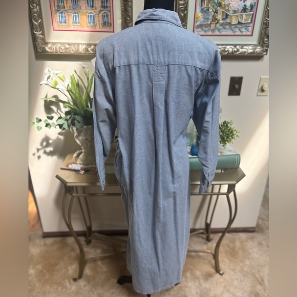 VTG EDDIE BAUER PRAIRIE COTTAGE CORE LIGHT BLUE CHAMBRAY DENIM MAXI DRESS SZ S-P - Picture 3 of 8